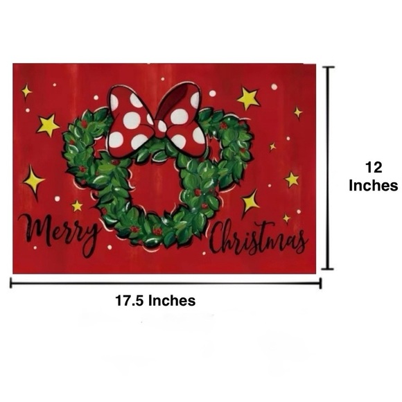 Christmas Placemats Disney Minnie Mouse Mouse Wreath Festive Holiday Red 4 Piece - Picture 3 of 16